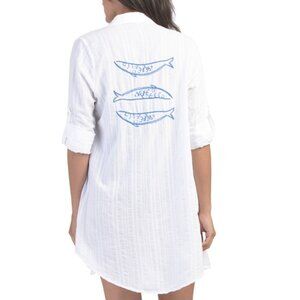 COLOURBROOKE White Embroidered Beach Cover-up Shirt